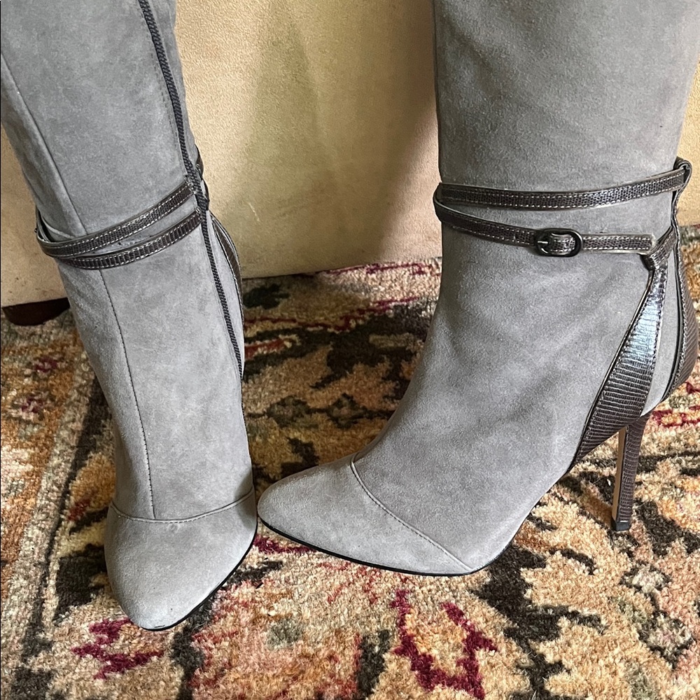 White House Black Market Gray Heeled Boots
